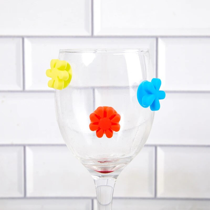 12vnt/rinkinys naujas silikoninis gėlių vyno taurės žavesys vyno taurės žymekliai vakarėlių kokteiliai geriamasis puodelis ženklas siurbimo taurės identifikatorius
