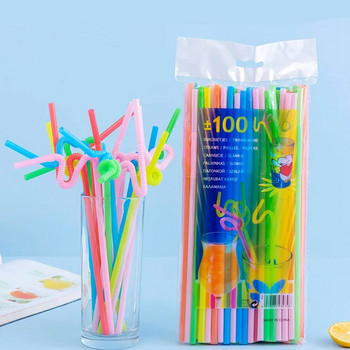 100 τμχ Καλαμάκια μιας χρήσης Πλαστικά λυγισμένα καλαμάκια ποτού Διακόσμηση γάμου Μικτά χρώματα Προμήθειες για πάρτι