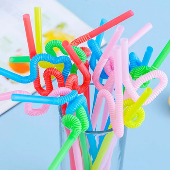 100 τμχ Καλαμάκια μιας χρήσης Πλαστικά λυγισμένα καλαμάκια ποτού Διακόσμηση γάμου Μικτά χρώματα Προμήθειες για πάρτι