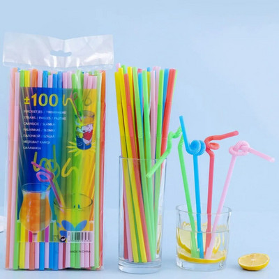 100 tk ühekordsed joogikõrred Plastikust painduvad joogikõrred Pulmakaunistused Segavärvilised peotarbed