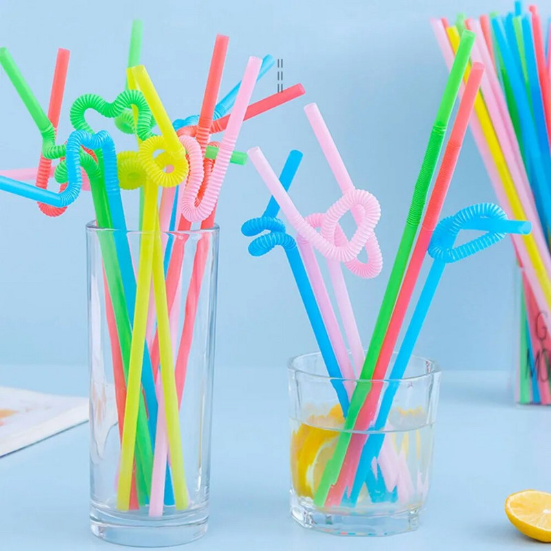 100 tk ühekordsed joogikõrred Plastikust painduvad joogikõrred Pulmakaunistused Segavärvilised peotarbed