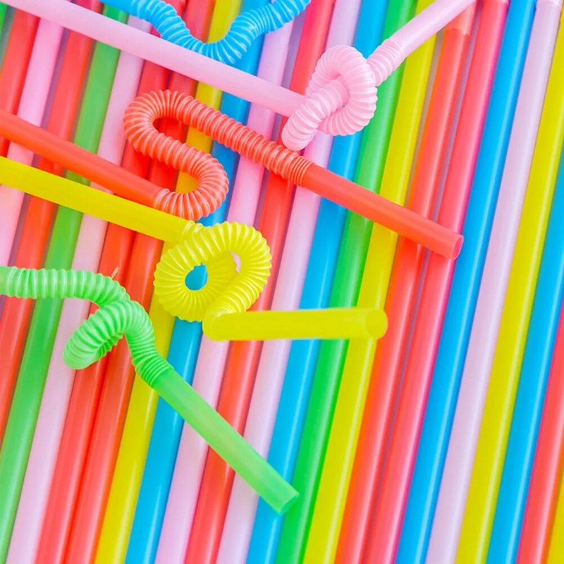 100 tk ühekordsed joogikõrred Plastikust painduvad joogikõrred Pulmakaunistused Segavärvilised peotarbed