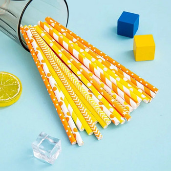25PCS Хартиени сламки за еднократна употреба Разградими хартиени сламки Orange Series Straws Крафт хартията е екологична и здравословна