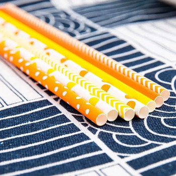 25PCS Хартиени сламки за еднократна употреба Разградими хартиени сламки Orange Series Straws Крафт хартията е екологична и здравословна