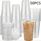 50PCS 16OZ prozirne plastične čaše s ravnim poklopcima jednokratna čaša za piće za party vjenčanja ledena kava milkshake čaše za piće u rasutom stanju