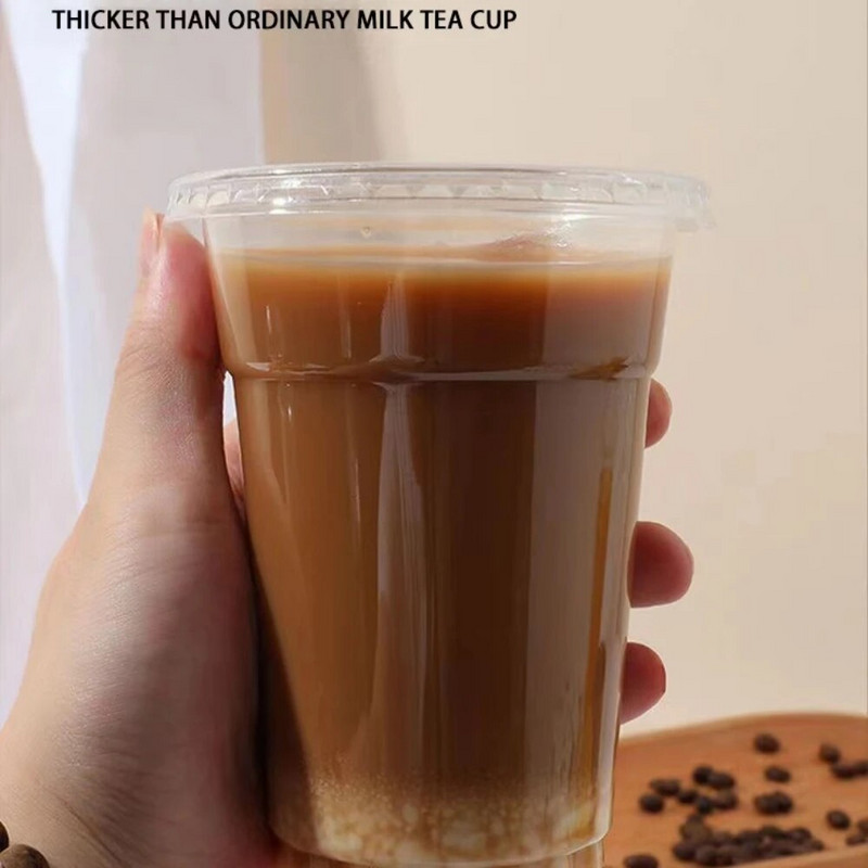 50 de bucăți pahare din plastic transparent de 16 oz capace plate de unică folosință pentru petrecere, nuntă, gheață, cafea, milkshake-uri, pahare de băut în vrac