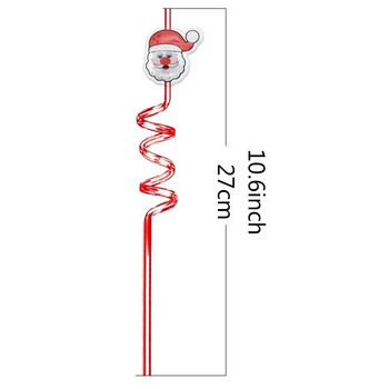 6 бр. Коледна спирална сламка за многократна употреба Дядо Коледа Elk Xmas Tree Пластмасови сламки за пиене Декорация за коледни партита