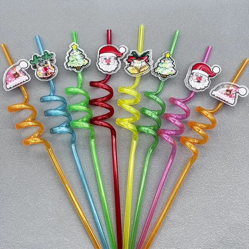 6 tk Jõuluspiraal õled korduvkasutatavad jõuluvana põder jõulupuu plastist joogikõrred joogikaunistused jõulupeo tarvikud