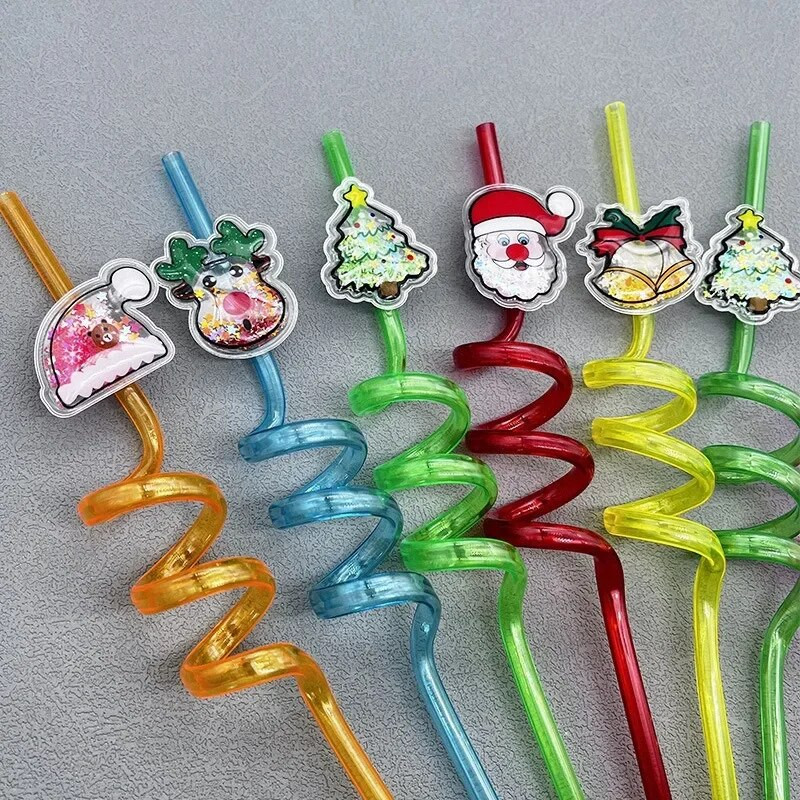 6 tk Jõuluspiraal õled korduvkasutatavad jõuluvana põder jõulupuu plastist joogikõrred joogikaunistused jõulupeo tarvikud