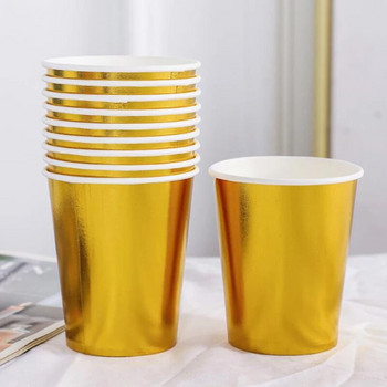 Златни, сребърни луксозни хартиени чаши Декорации за детски партита за рожден ден Детски партита Консумативи Чаши Комплекти съдове за еднократна употреба Сладки чаши