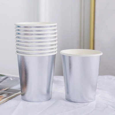 Kuldsed hõbedased luksuslikud pabertopsid Laste sünnipäevapeo kaunistused Laste peotarbed Tassid Ühekordsed lauanõude komplektid Armsad tassid