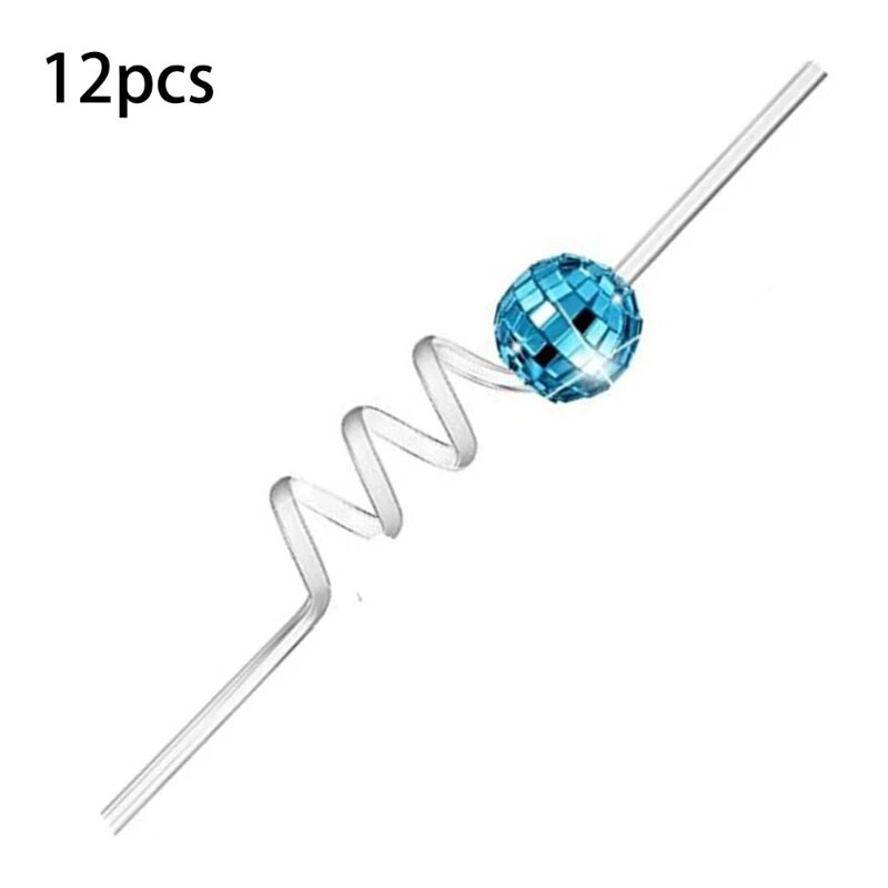 12 vnt. 70-ųjų diskotekų dekoratyviniai šiaudeliai Mini diskotekos kamuoliukų šiaudeliai Retro dekoracijos šokiams Šventės Vestuvės Gimtadienis M76D