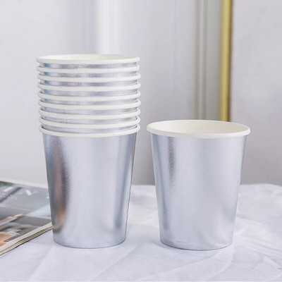 10 vnt Auksinių puodelių popieriniai vakarėlių stalo įrankiai gimtadienio vakarėlio lėkštė taškuota dryžuota puodelis vestuvių vakarėlio dekoravimui