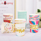 10 TK 9 Oz 250 ml Palju õnne sünnipäevaks paksendatud pabertops ühekordselt kasutatav paberitass toorpuitmassist laste sünnipäevapeotarbed