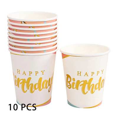 10 TK 9 Oz 250 ml Palju õnne sünnipäevaks paksendatud pabertops ühekordselt kasutatav paberitass toorpuitmassist laste sünnipäevapeotarbed