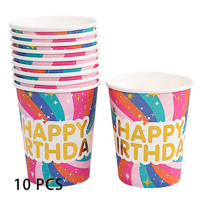 10 TK 9 Oz 250 ml Palju õnne sünnipäevaks paksendatud pabertops ühekordselt kasutatav paberitass toorpuitmassist laste sünnipäevapeotarbed