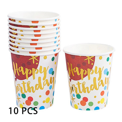 10 TK 9 Oz 250 ml Palju õnne sünnipäevaks paksendatud pabertops ühekordselt kasutatav paberitass toorpuitmassist laste sünnipäevapeotarbed