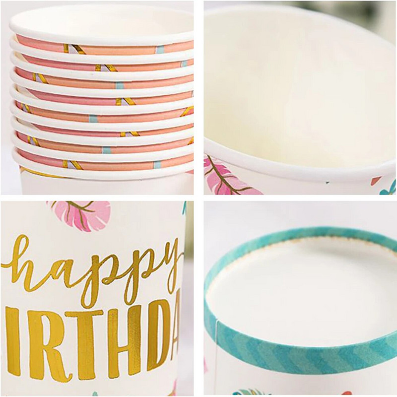 10 TK 9 Oz 250 ml Palju õnne sünnipäevaks paksendatud pabertops ühekordselt kasutatav paberitass toorpuitmassist laste sünnipäevapeotarbed