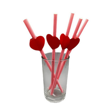1 комплект хартиени сламки във формата на червено сърце Еднократна сламка за пиене за парти за рожден ден 2024 г. Консумативи за сватбена украса Baby Shower