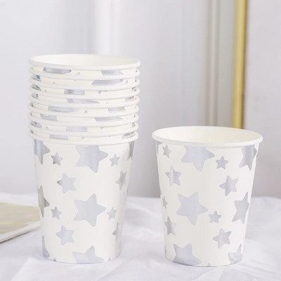 10 tk. Ühekordselt kasutatav pabertops Kuumstantsitud Hõbedase lainepunktiga pabertops Sünnipäeva pulmade perepeotarbed hulgimüügiks