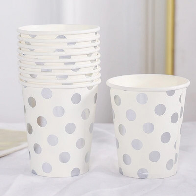 10 tk. Ühekordselt kasutatav pabertops Kuumstantsitud Hõbedase lainepunktiga pabertops Sünnipäeva pulmade perepeotarbed hulgimüügiks