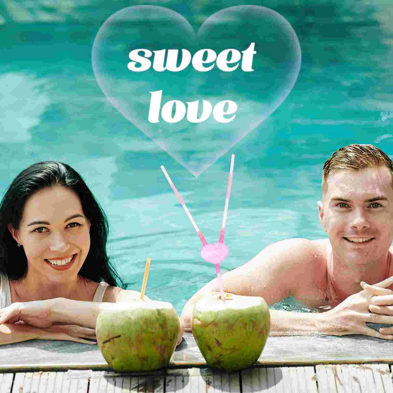 10 tk õlgedest topeltpead armastajatele Südamekõrred, plastist joogivalent