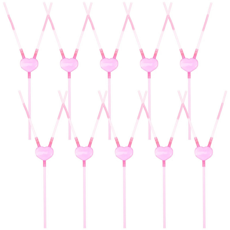 10 tk õlgedest topeltpead armastajatele Südamekõrred, plastist joogivalent