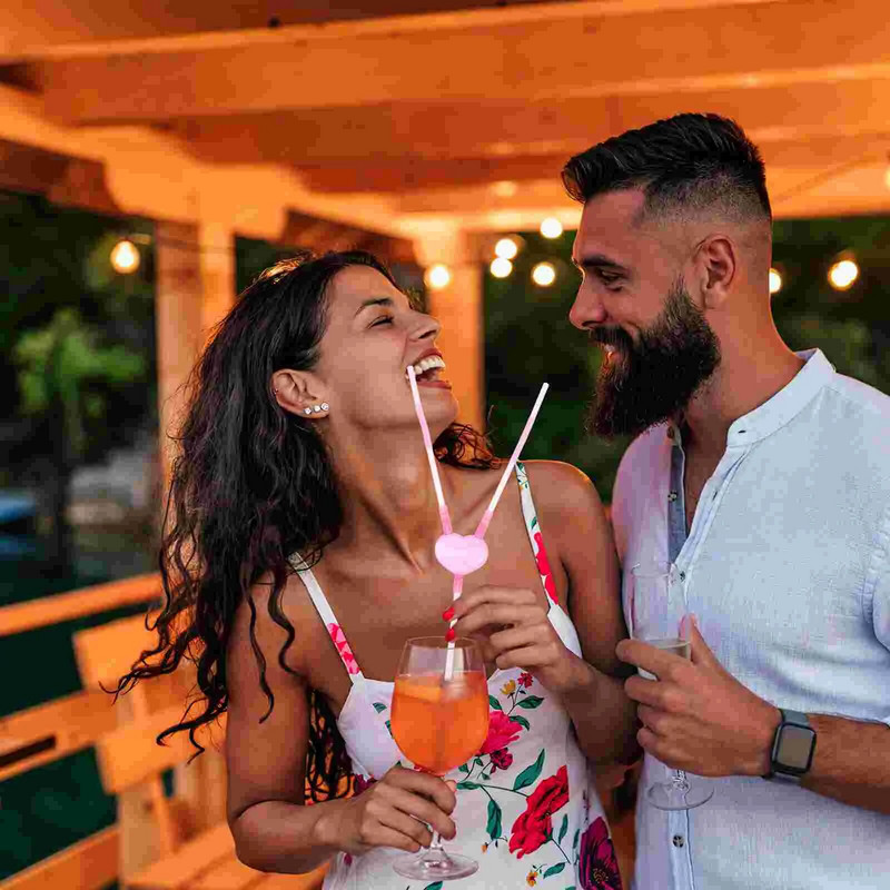 10 tk õlgedest topeltpead armastajatele Südamekõrred, plastist joogivalent