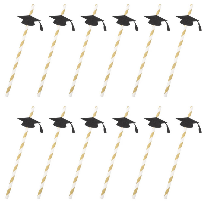 Creative DIY Chic Trencher Cap Paie Pai de băut pliabile pentru ceașcă pentru petrecerea de absolvire (Negru 12 buc.)