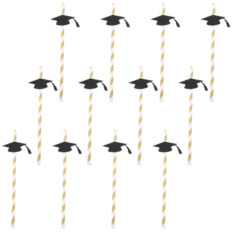 Creative DIY Chic Trencher Cap Paie Pai de băut pliabile pentru ceașcă pentru petrecerea de absolvire (Negru 12 buc.)