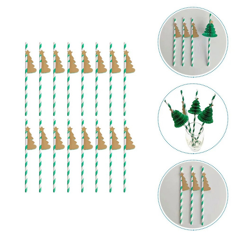 50 kom. slamke za božićno drvce, ravne papirnate slamke za jednokratnu upotrebu, božićne koktele