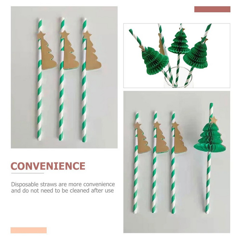 50 kom. slamke za božićno drvce, ravne papirnate slamke za jednokratnu upotrebu, božićne koktele