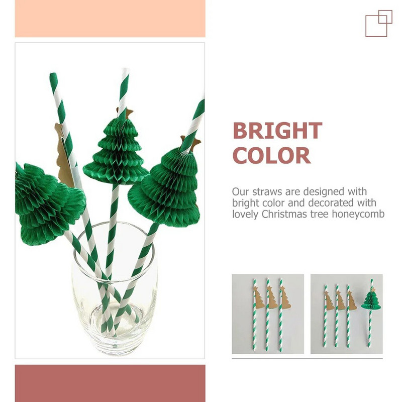 50 kom. slamke za božićno drvce, ravne papirnate slamke za jednokratnu upotrebu, božićne koktele