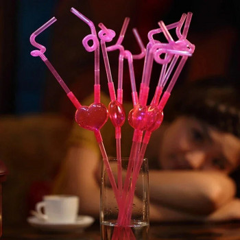 1/5 τεμ. Romantic Love Heart Double Straw Unique Flexible Drinking Tube Μίας χρήσης Κοκτέιλ Χυμός Φρούτων Straws Bar Προμήθειες