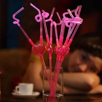 1/5 τεμ. Romantic Love Heart Double Straw Unique Flexible Drinking Tube Μίας χρήσης Κοκτέιλ Χυμός Φρούτων Straws Bar Προμήθειες