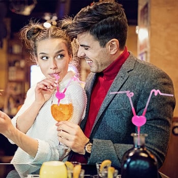 1/5 τεμ. Romantic Love Heart Double Straw Unique Flexible Drinking Tube Μίας χρήσης Κοκτέιλ Χυμός Φρούτων Straws Bar Προμήθειες