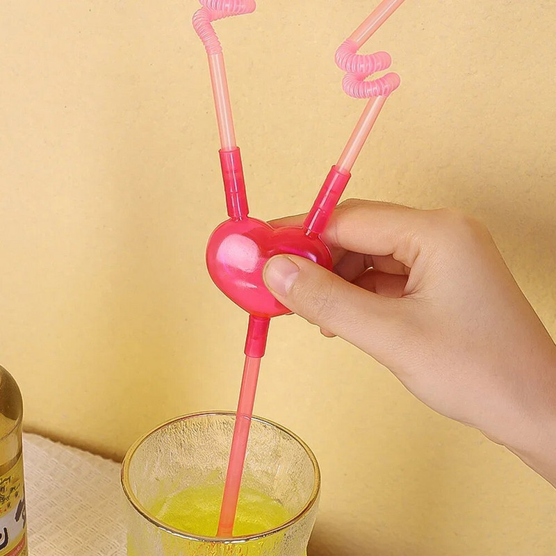 1/5 tk romantiline armastussüda, topeltkõrs, unikaalne painduv joogitoru ühekordselt kasutatav kokteil puuviljamahla õled peo baari tarvikud