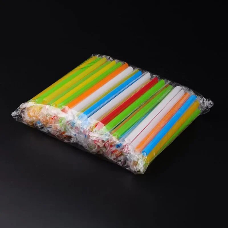 100 buc 1 cm lățime Pai de băut de unică folosință culori mixte Pai de băutură din plastic Ceai din lapte perlat Strwas din plastic pentru bar de petrecere
