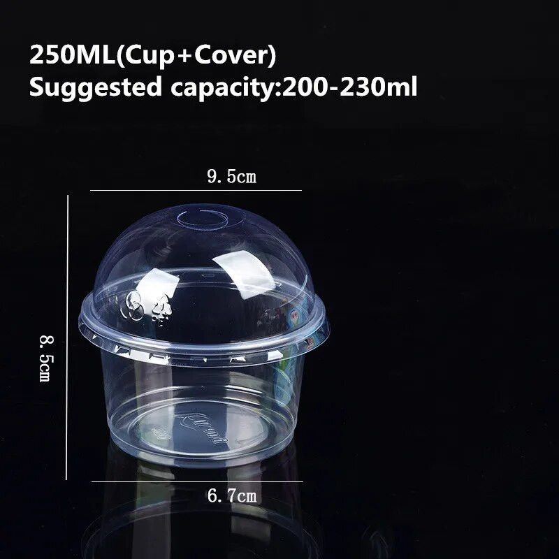 50 τμχ 250ML 300ML Φλιτζάνια πουτίγκας με Καπάκια Πλαστικά κουτιά Μους παγωτού Επιδόρπιο για πικνίκ Συσκευασία Φλιτζάνια επιδόρπιο με καπάκι