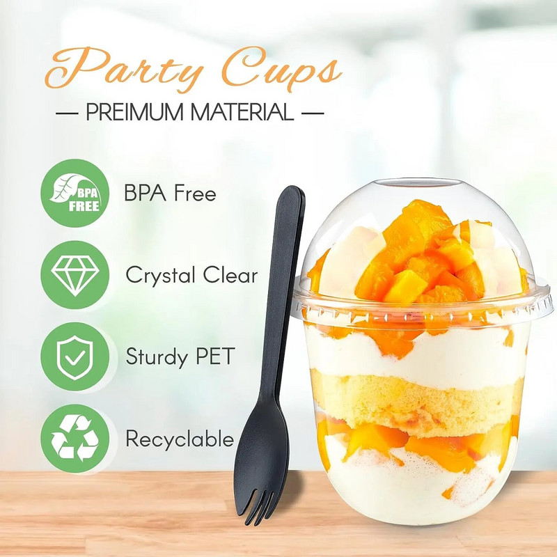 50 tk Ühekordsed koogitopsid Läbipaistvast plastist ilma auguta vahuvahuga magustoidutass kaanega peotarbed külmade jookide puuviljakreemi jaoks