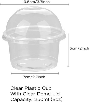 50 τμχ 250 ml κύπελλο σαλάτας μιας χρήσης Διάφανα πλαστικά κύπελλα για επιδόρπιο Μπολ Δοχείο με θόλο/επίπεδα καπάκια για cupcake παγωτού