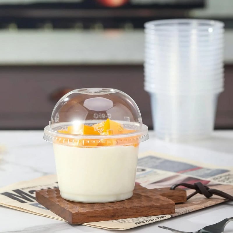 50 komada jednokratne čaše za salatu od 250 ml, prozirne plastične čaše za desert, posuda za zdjelice s kupolom/ravnim poklopcima za kolače od sladoleda