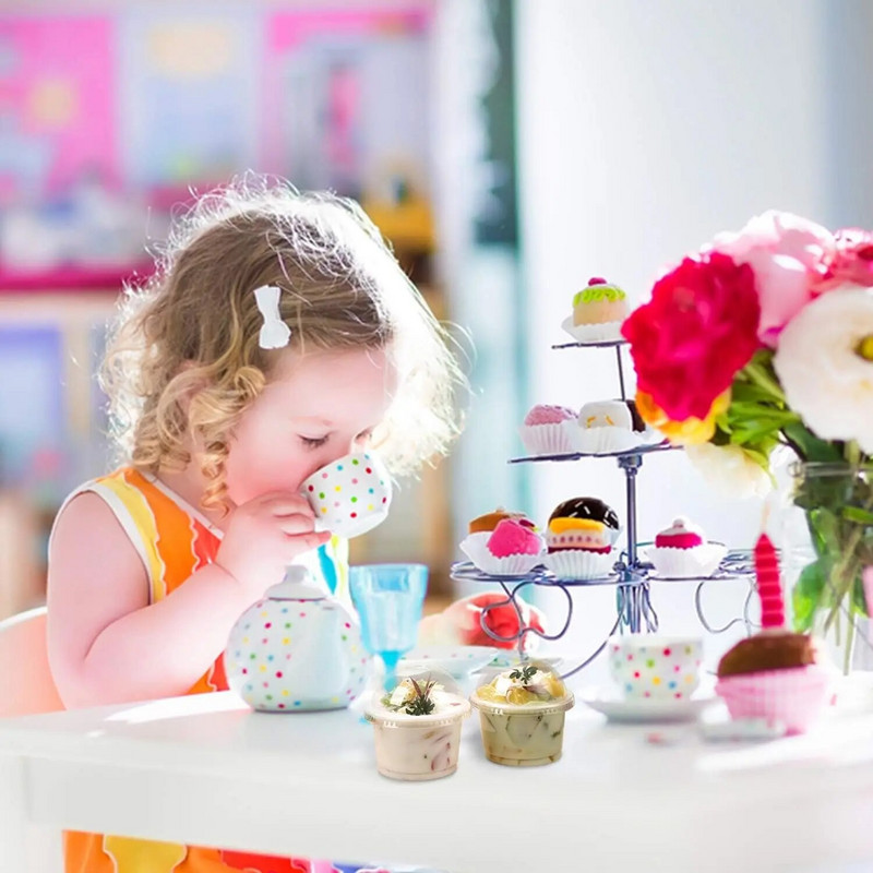 50 komada jednokratne čaše za salatu od 250 ml, prozirne plastične čaše za desert, posuda za zdjelice s kupolom/ravnim poklopcima za kolače od sladoleda