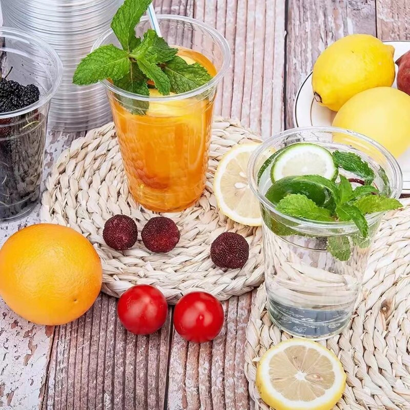 50PCS 16OZ prozirne plastične čaše s ravnim poklopcima jednokratne čaše za piće za zabave vjenčanje čaše za piće u rinfuzi ledena kava milkshake