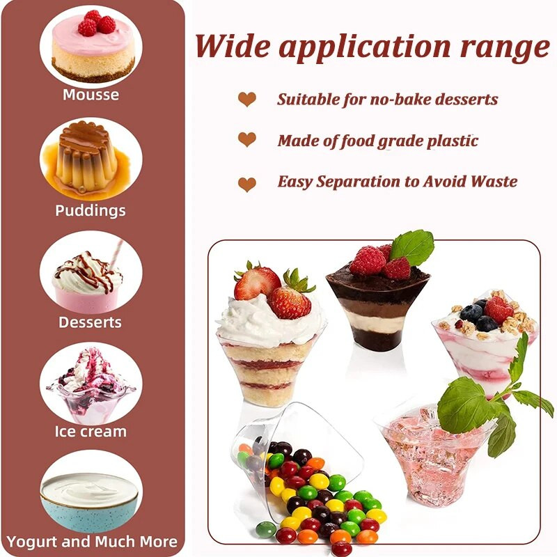 60/100 ml jednokratna plastična desertna čaša prozirna voćna sladoledna pjena smoothie puding čaša za kućnu rođendansku zabavu isporučuje se