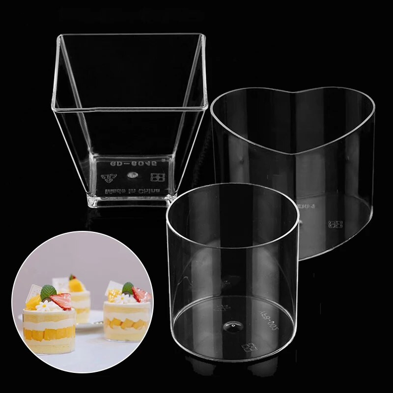 10 tk ühekordsed tassid kõvast plastist läbipaistvad pulbrivahud konteinerid magustoidu eelroad tassi kaaned pulmapidu kaasas