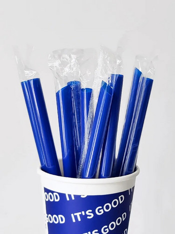 100 бр./опаковка Pure Blue сламка за еднократна употреба Bubble Tea Straw Пластмасова сламка Консумативи за пиене