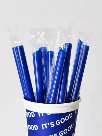 100 τεμ./συσκευασία Pure Blue μίας χρήσης Drinking Straw Bubble Tea Straw Πλαστικό άχυρο πόσιμο