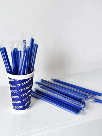 100 kom/pak. Pure Blue jednokratna slamka za piće s mjehurićima za čaj, plastična slamka za piće