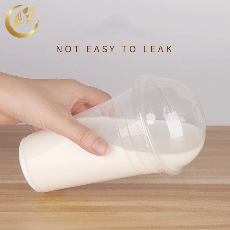 50 buc cești noi de unică folosință din plastic transparent, ceai cu lapte, cești pentru băuturi cu capace pentru picnic în aer liber pentru ziua de naștere.